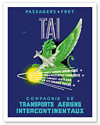 TAI Airline - Passagers Fret (Passengers Freight) - Air Route Destinations between France and Africa, Asia - Fine Art Prints & Posters