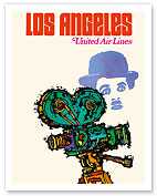 Los Angeles - United Airlines - Charlie Chaplin with Movie Camera - Fine Art Prints & Posters