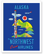 Alaska - Fly Northwest Orient Airlines - Alaskan Totem Pole - Fine Art Prints & Posters
