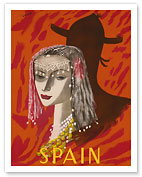 Spain - Spanish Woman with Lace Mantilla - c. 1950 - Fine Art Prints & Posters