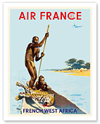 French West Africa - Natives Coming from Hunting a Leopard on a Dugout Canoe - Fine Art Prints & Posters
