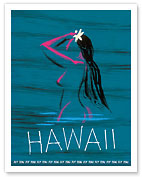 Hawaii - Nude Hawaiian Girl Bathing - Fly Teal (Tasman Empire Airways Limited) - Fine Art Prints & Posters