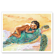 The Turtle Nap (Ko Ka Honu Hiamoe Iki) - Hawaiian Child - Fine Art Prints & Posters