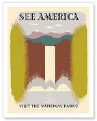 See America - Visit the National Parks - Waterfall - United States Travel Bureau - Fine Art Prints & Posters