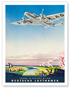 Germany - Travel is Fastest By Air - Deutsche Lufthansa German Airways - c. 1937 - Fine Art Prints & Posters