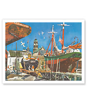 Gloucester, Massachusetts - Fishing Boats - United Air Lines - c. 1958 - Fine Art Prints & Posters