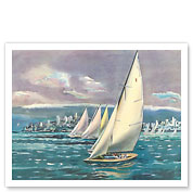 San Francisco Bay, California - Sailing Regatta - United Air Lines - c. 1958 - Fine Art Prints & Posters