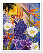 The Blossoms are Opening, Hawaiian Hula Dancers - Giclée Art Prints & Posters