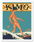 Kimo Surfing - Book Plate From Kimo, A Story of Hawaii - c. 1928 - Fine Art Prints & Posters