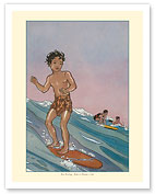 Surfing Boys - Book Cover Plate From Kala of Hawaii - c. 1936 - Fine Art Prints & Posters