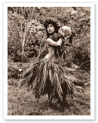 Hawaiian Hula Dancer Ipu (Gourd Drum) IV - c. 1960's - Giclée Art Prints & Posters