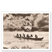 Captain Cook’s Return - Hawaiian Outrigger Canoe (Wa‘a) - c. 1960's - Giclée Art Prints & Posters