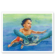 Turtle Ride Under the Sea (Ka Holo Honu I Ke Kai) - Hawaiian Baby - Fine Art Prints & Posters