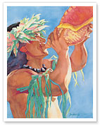 Blow the Conch Horn (Ke Kani O Ka Pū) - Hawaiian Ceremonial Blessing - Fine Art Prints & Posters