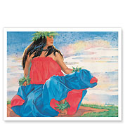 Woman As Bird Preening (Ka Wahine Mehe Mea He Manu Wae) - Hawaiian Hula Dancer - Fine Art Prints & Posters