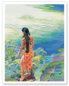 Lady at the Lagoon (Ka Wahine Ma Ka Loko Kai) - Hawaiian Woman - Fine Art Prints & Posters