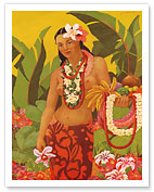 Topless Hawaiian Lei Vendor, Menu Cover - Fine Art Prints & Posters