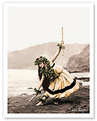 Pua with Sticks, Hawaiian Hula Dancer - Giclée Art Prints & Posters