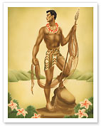 Hawaiian Fisherman with Ihe (Spear) - Fine Art Prints & Posters