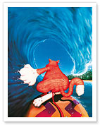 Hawaiian Surf Cat Riding Tube - Fine Art Prints & Posters