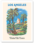 Los Angeles, California - MacArthur Park Lake & Building - United Air Lines - c. 1960's - Fine Art Prints & Posters