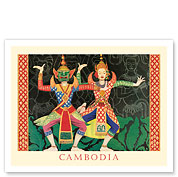 Cambodia - Modern Cambodian Dancers - Ancient Temple of Angkor Wat - c. 1946 - Fine Art Prints & Posters