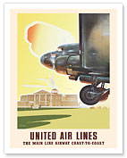 Coast-to-Coast - Douglas DC-3 Aircraft - United Air Lines - c. 1938 - Fine Art Prints & Posters