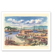 New England Harbor - United Air Lines - c. 1955 - Fine Art Prints & Posters