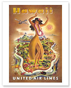 Hawaii, United Air Lines - Hula Dancer - Giclée Art Prints & Posters