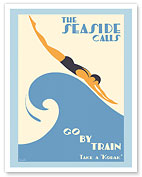 The Seaside Calls: Go by Train - Take a “Kodak” - Victorian Railways - Australia - c. 1938 - Fine Art Prints & Posters