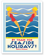 By Train for Seaside Holidays - Take a “Kodak” - Victorian Railways - Australia - c. 1936 - Giclée Art Prints & Posters