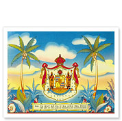 Hawaiian Coat of Arms - Motto - Ua Mau Ke Ea Ka Aina Ika Pono - The Life of the Land is Preserved by Righteousness - Fine Art Prints & Posters