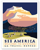 Welcome to Montana, See America - U.S. Travel Bureau - c. 1936 - Fine Art Prints & Posters