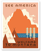 See America - Welcome to Montana - United States Travel Bureau - c. 1936 - Fine Art Prints & Posters