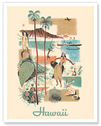 Hawaii - Kamehameha Statue - Hawaiian Hula - Pan American World Airways - c. 1960's - Giclée Art Prints & Posters