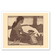 Kapa-Hana (Tapa Making) - Hawaiian Woman - c. 1934 - Giclée Art Prints & Posters