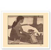 Kapa-Hana (Tapa Making) - Hawaiian Woman - c. 1934 - Fine Art Prints & Posters