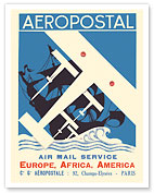 Aeropostal - Air Mail Service to Europe, Africa, America - Compagnie Générale Aéropostale - c. 1930 - Fine Art Prints & Posters