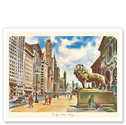 The Lions of Michigan Avenue - Chicago, Illinois - c. 1949 - Fine Art Prints & Posters