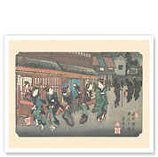Fukaya-shuku Station - from Sixty-nine Stations of Kiso Road - c. 1800's - Giclée Art Prints & Posters