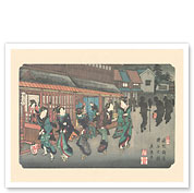 Fukaya-shuku Station - from Sixty-nine Stations of Kiso Road - c. 1800's - Fine Art Prints & Posters