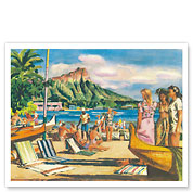 Waikiki Beach, Oahu, Hawaii - United Air Lines - c. 1951 - Giclée Art Prints & Posters