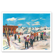 Ajax Hill, Aspen, Colorado - Skiers - United Air Lines - c. 1951 - Giclée Art Prints & Posters