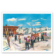 Ajax Hill, Aspen, Colorado - Skiers - United Air Lines - c. 1951 - Fine Art Prints & Posters