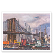 Brooklyn Bridge, New York - United Air Lines - c. 1952 - Fine Art Prints & Posters