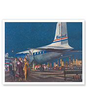 Night Arrival, DC-6 Mainliner 300 - United Air Lines - c. 1952 - Giclée Art Prints & Posters