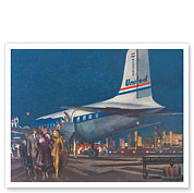 Night Arrival, DC-6 Mainliner 300 - United Air Lines - c. 1952 - Fine Art Prints & Posters