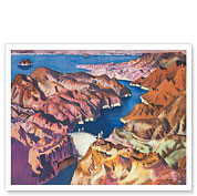Hoover Dam, Black Canyon of the Colorado - Nevada, Arizona - United Air Lines - c. 1952 - Fine Art Prints & Posters