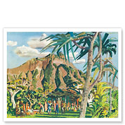 Diamond Head from Kapiolani Park, Hawaii - United Air Lines - c. 1952 - Giclée Art Prints & Posters