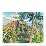 Diamond Head from Kapiolani Park, Hawaii - United Air Lines - c. 1952 - Fine Art Prints & Posters